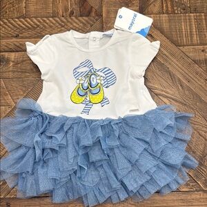 Mayoral White and Blue Ruffle Dress